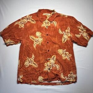 Tommy Bahama Men's Silk Hawaiian Shirt Orange Floral Print XL